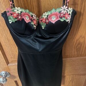 Black Dress with Floral Embroidery